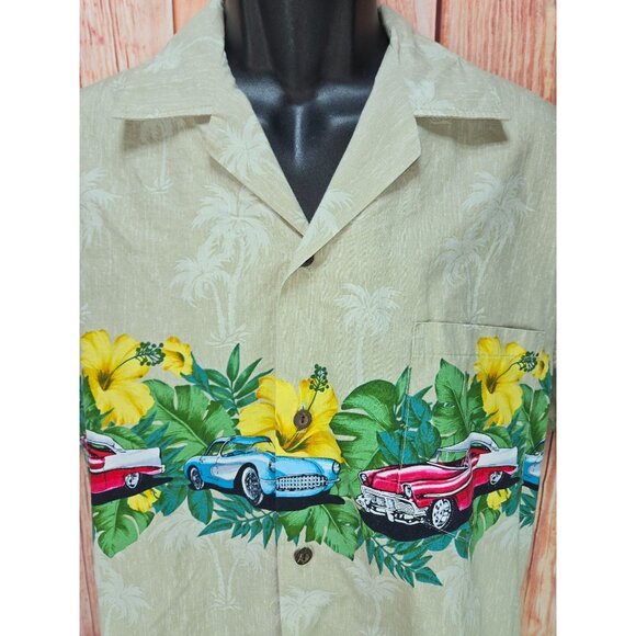 Pacific Legend Mens Classic Cars-Hibiscus Hawaiian Shirt Large - Picture 3 of 7